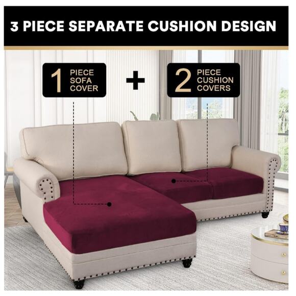 ADPON Velvet Sectional Couch Covers Sofa Chaise/Seat Cushion Slipcover L Shape S - Picture 3 of 6